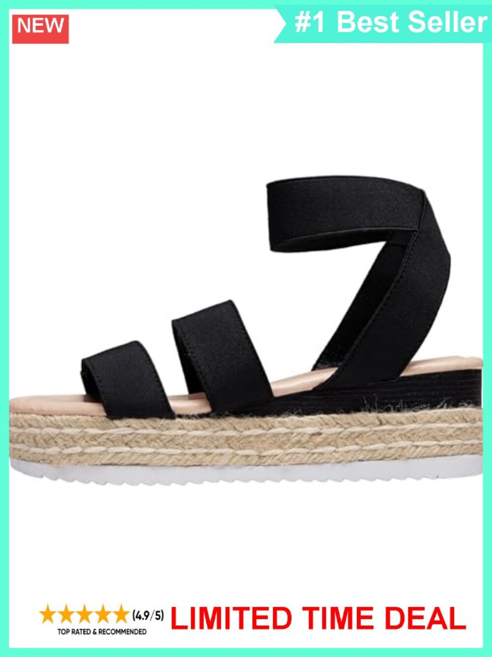 Platform Wedge Sandals Triple Elastic Strap Espadrille Open Toe
